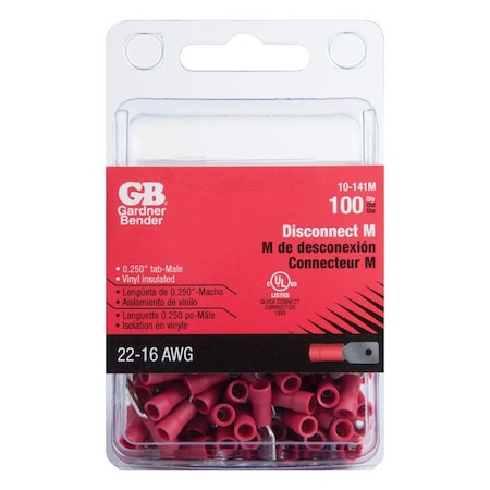 Gardner Bender Gardner Bender 22-16 Ga. Insulated Wire Male Disconnect Red 100 pk 10-141M